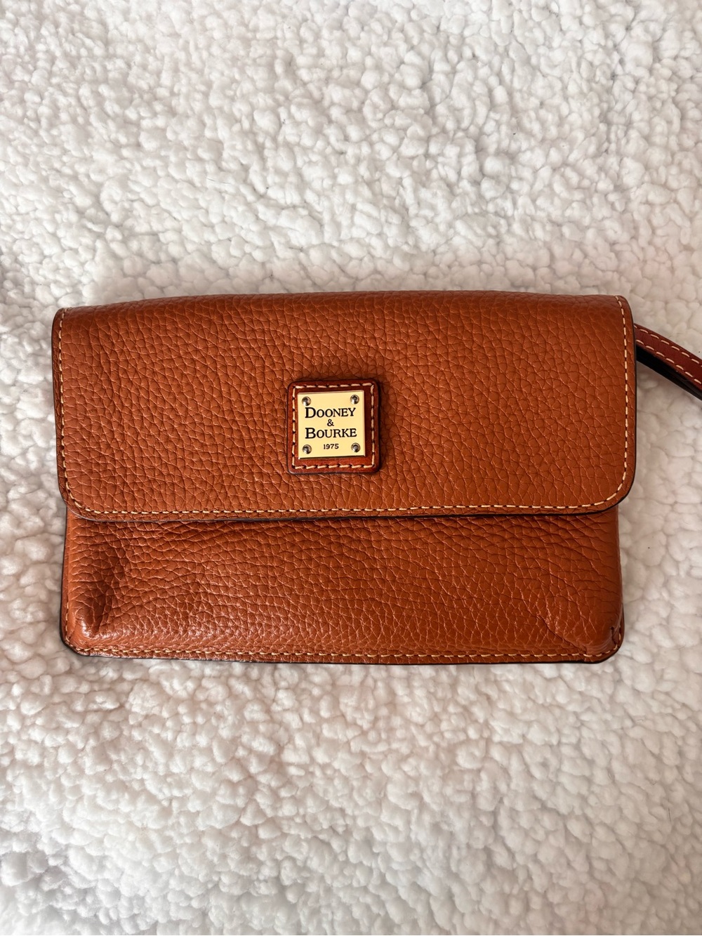 Dooney & Bourke Pebbled Leather Wristlet in Cognac